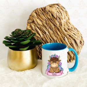 Floral Banner Highland Cow Mug