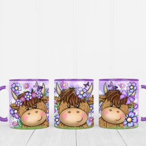 Purple Flowers Highland Cow Mug