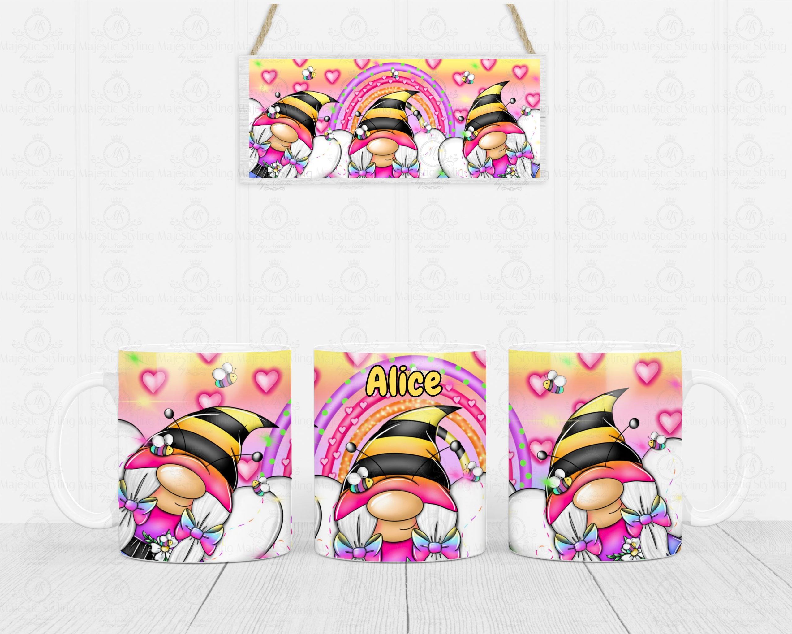 Rainbow Bee Gnome Mug