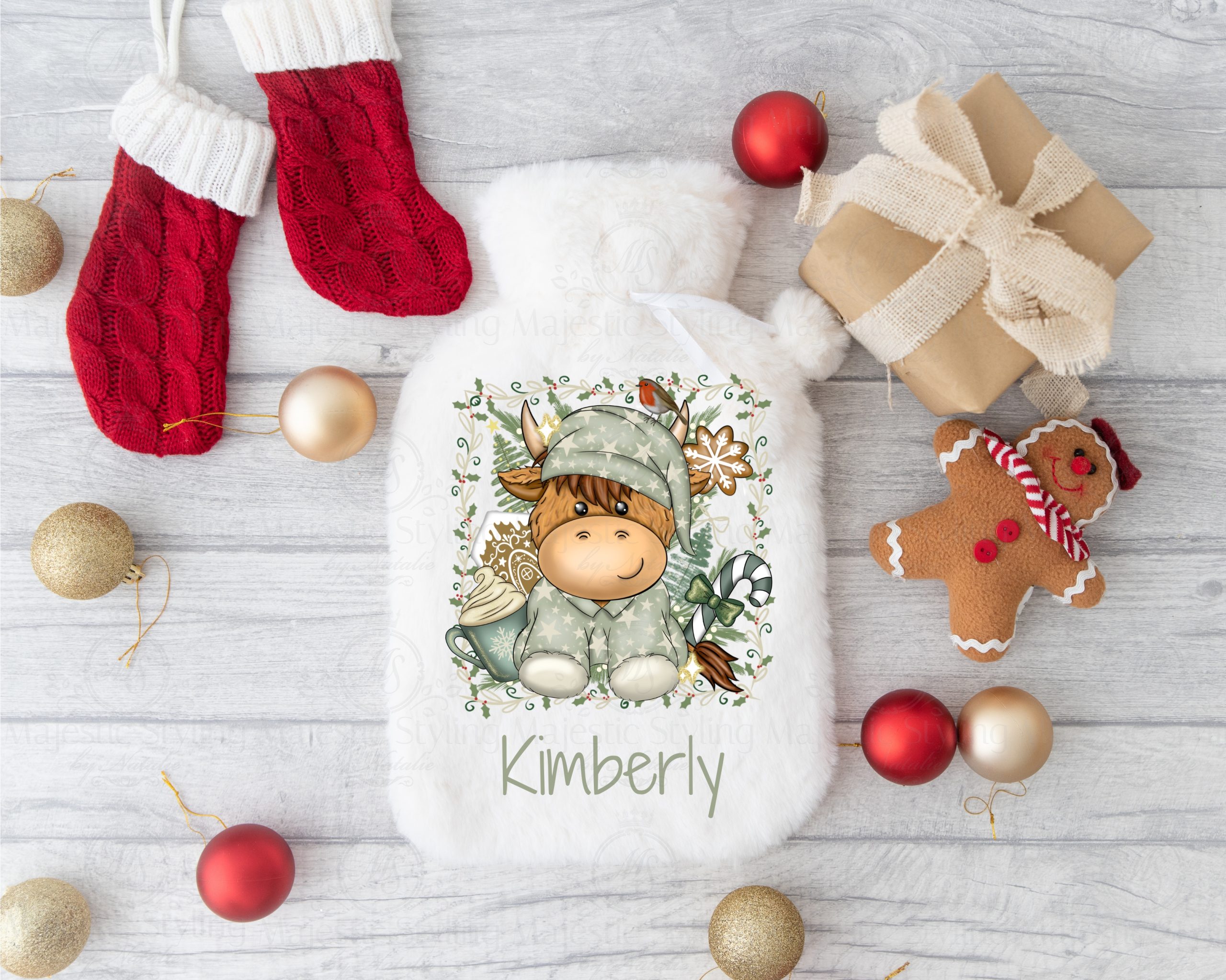 Christmas Highland Cow Hot Water Bottle