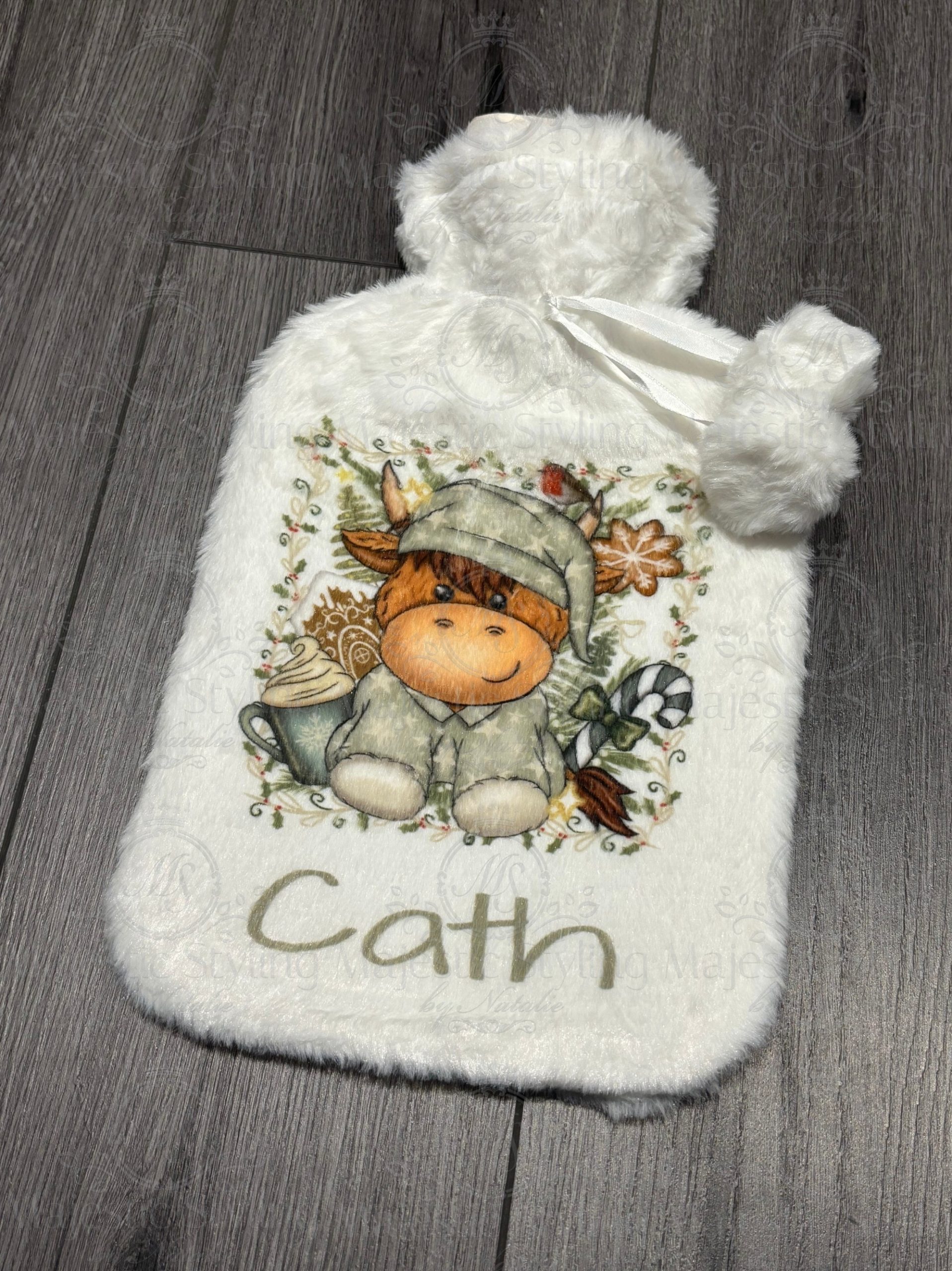 Christmas Highland Cow Hot Water Bottle - Image 2