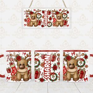 Christmas Reindeer Red & Gold Mug