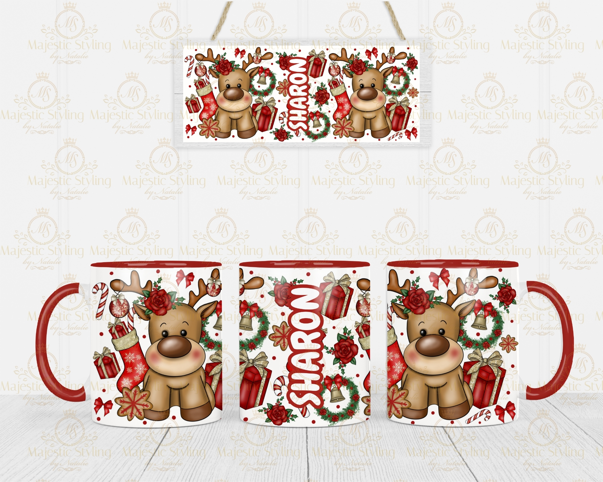 Christmas Reindeer Red & Gold Mug