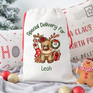Christmas Reindeer Red & Gold Sack