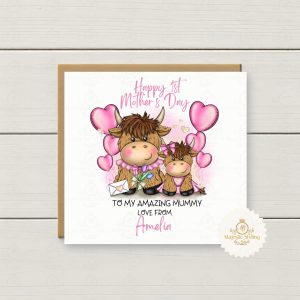 First Mother's Day Highland Cow Card