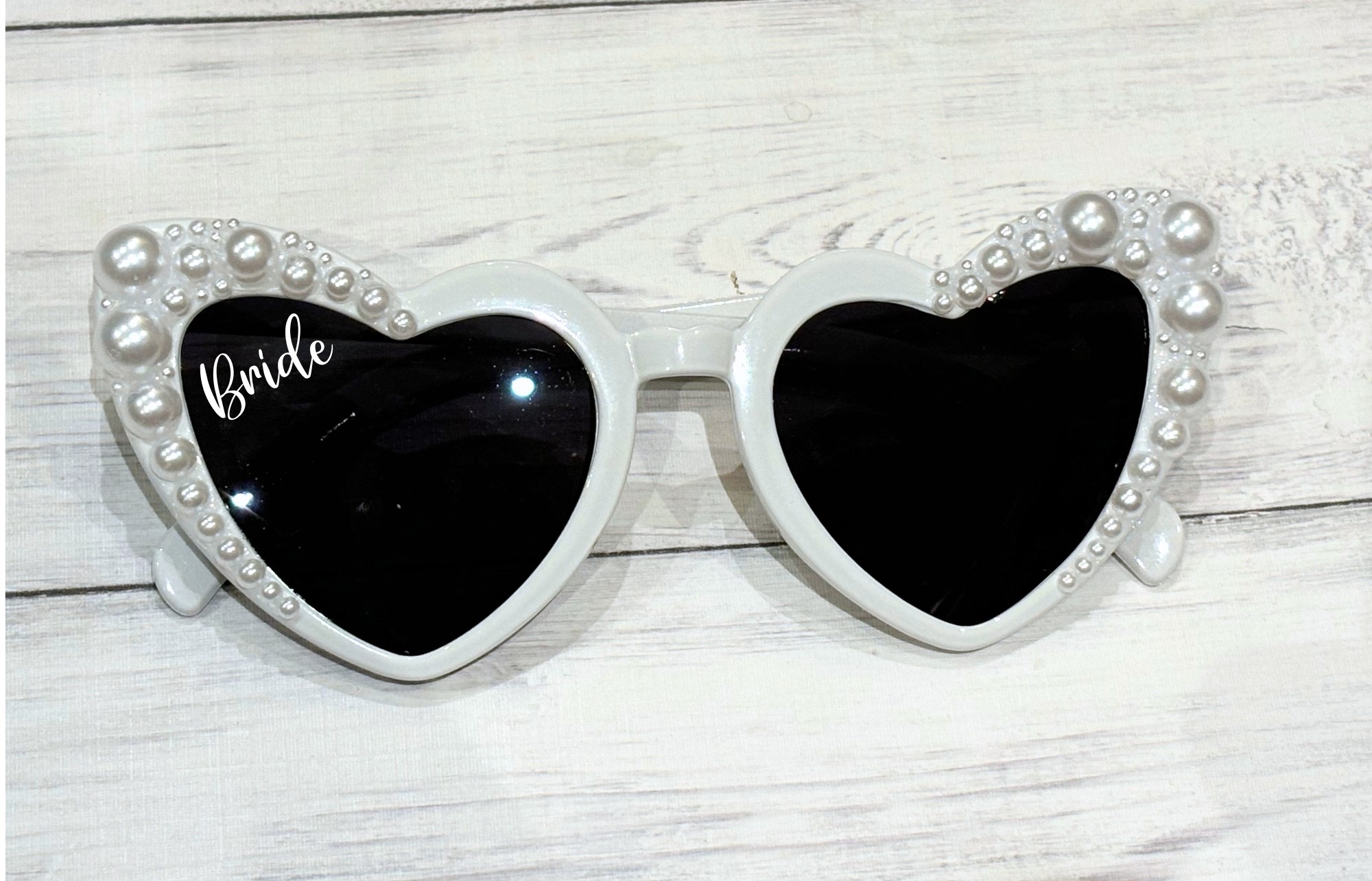 Personalised Pearl Heart Shaped Sunglasses (White)