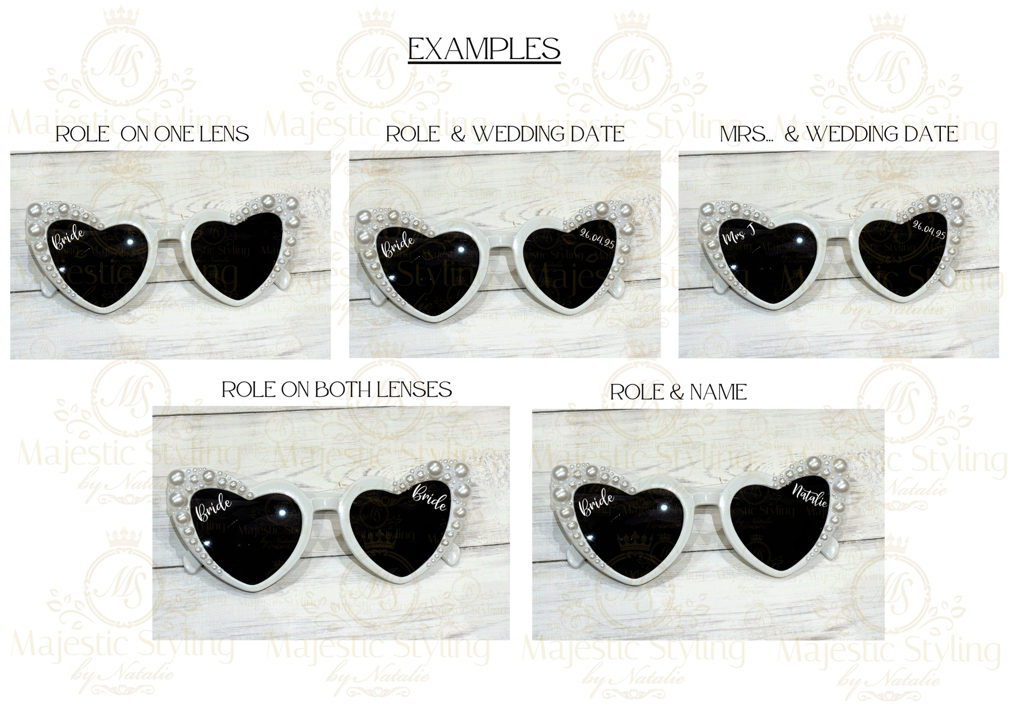 Personalised Pearl Heart Shaped Sunglasses (White) - Image 2