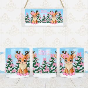 Pink Bow Reindeer Mug