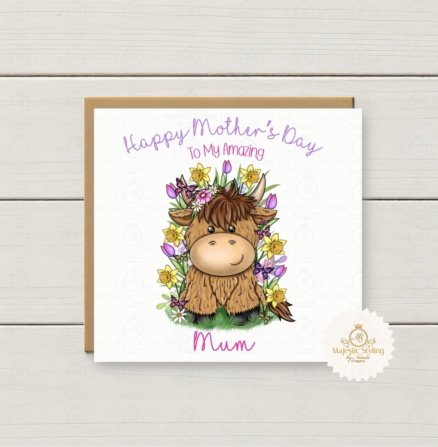 Spring Flowers Highland Cow Mother's Day Card - Image 2