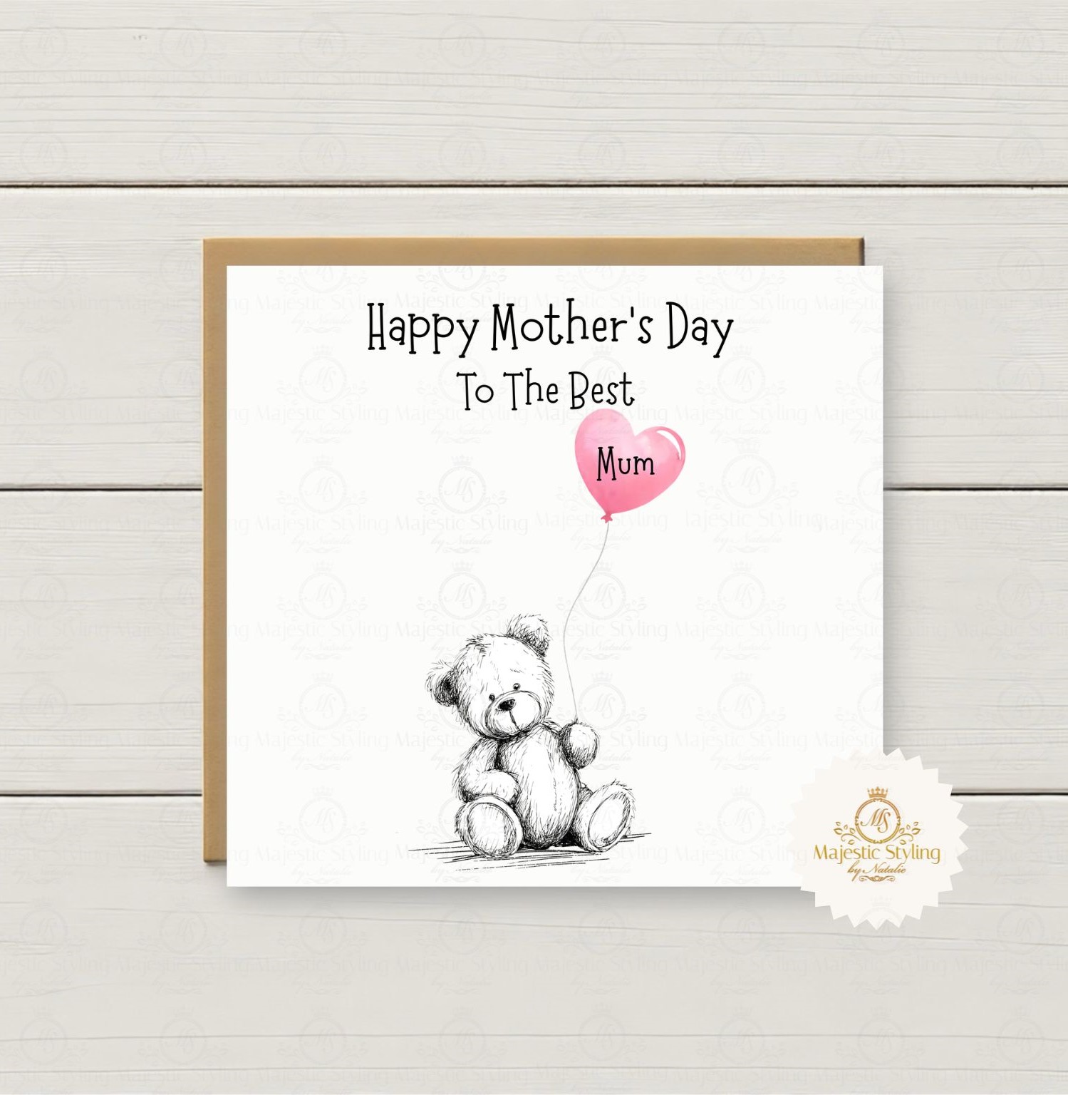 Teddy Bear Heart Balloon Mother's Day Card - Image 4