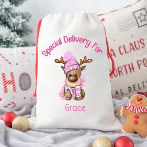 Pink Winter Reindeer Sack